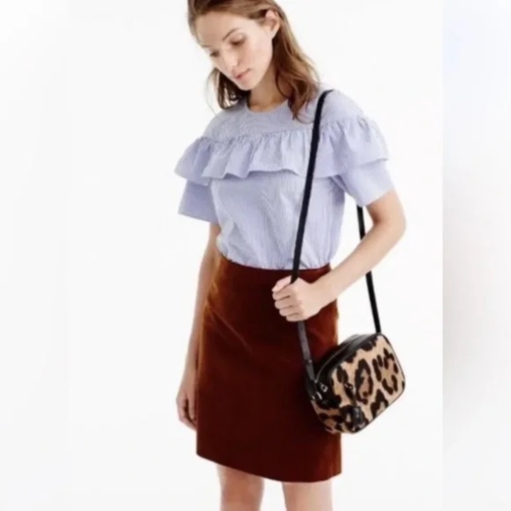 J Crew Corduroy Mini Skirt in Fiery Sunset Exposed Button Zip Womens Size 8